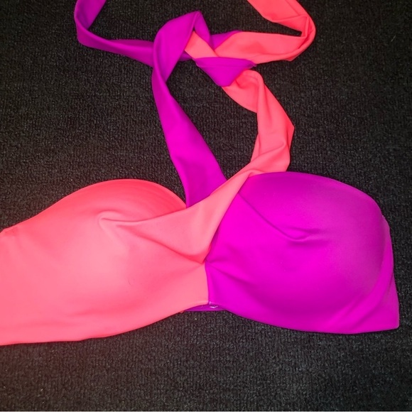 PINK Victoria’s Secret Pink & Purple Neck Twist Top Bikini Top Size Medium - Picture 2 of 8
